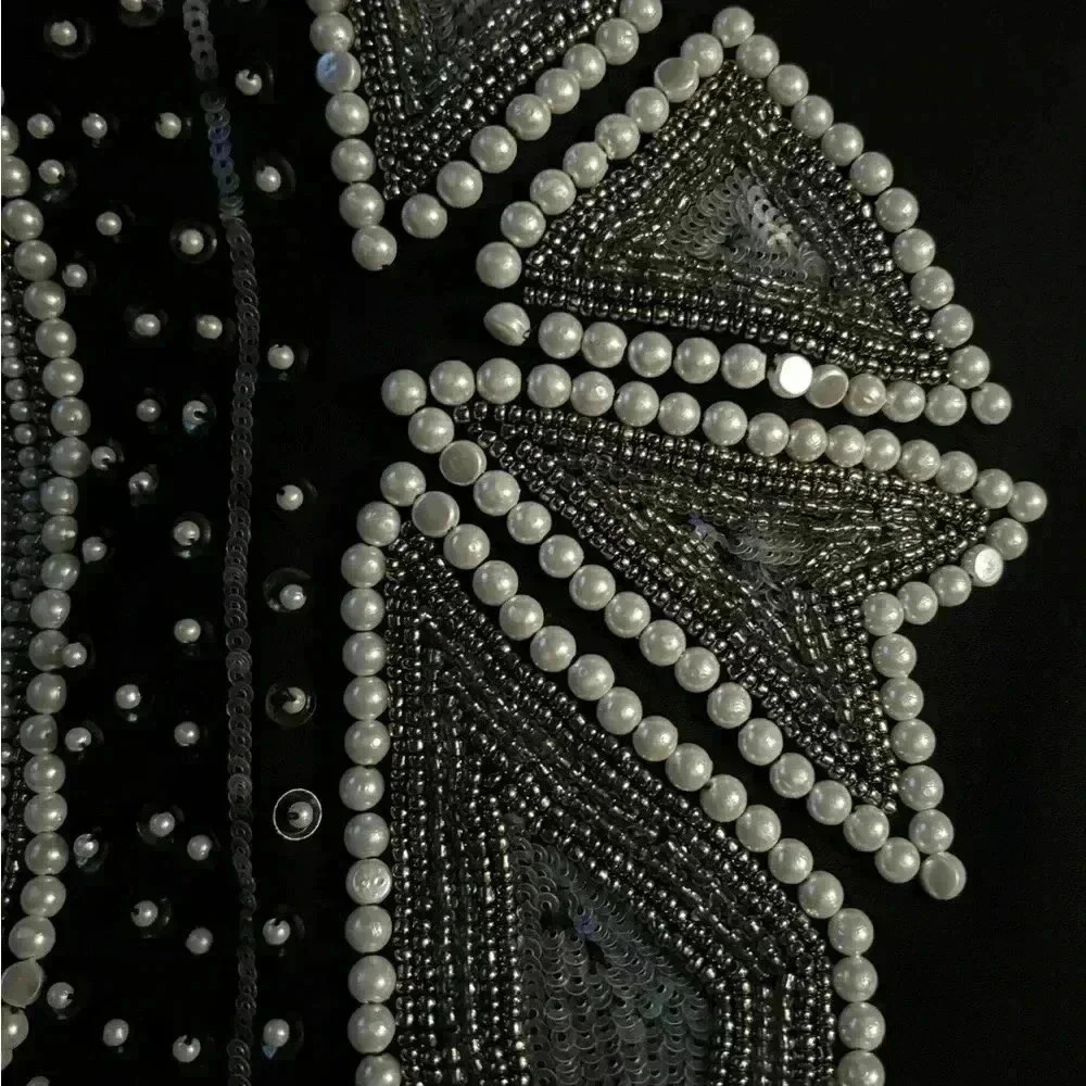 NBD x Revolve City of Night Black Beaded Pearls Slip Mini Dress Medium - Picture 6 of 7